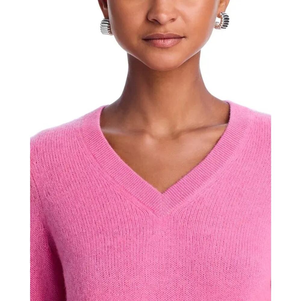 C by Bloomingdale's Women Flamingo Pink Cashmere Knit V-neck Sweater Size XS - Picture 5 of 8